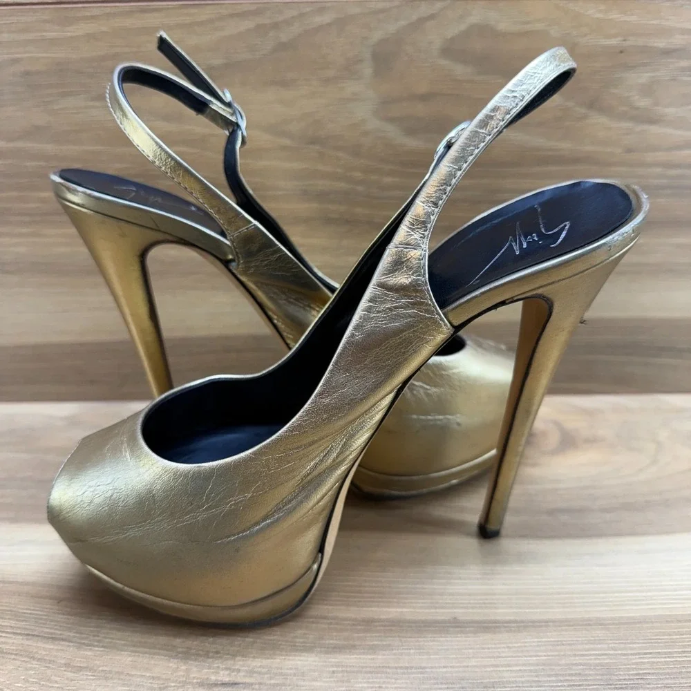Giuseppe Zanotti Slingback Y2K Heels 6.5 EU 36.5 Bronze‎ Platform Peep Toe Pumps